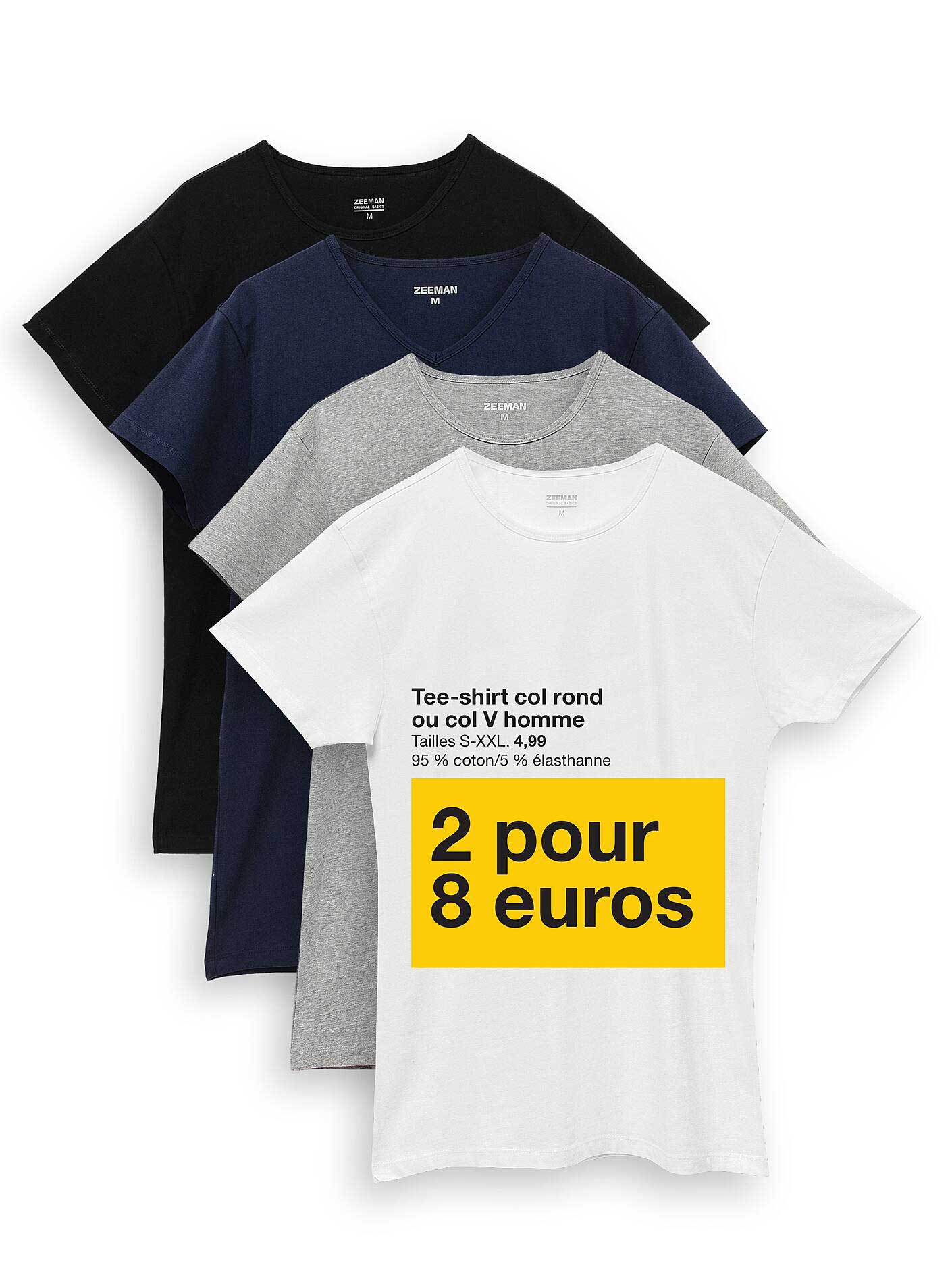 Tee-shirt col rond ou col V homme