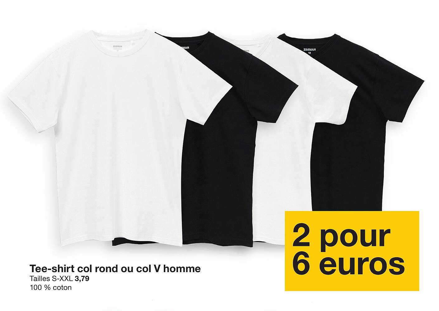 Tee-shirt col rond ou col V homme