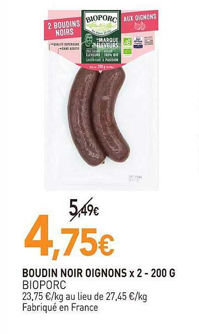 BOUDIN NOIR OIGNONS x 2 - 200 G BIOPORC