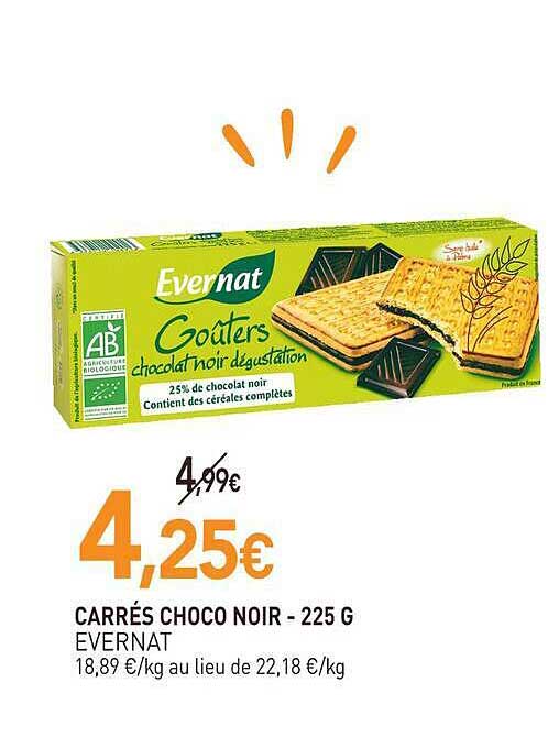 CARRÉS CHOCO NOIR - 225 G EVERNAT