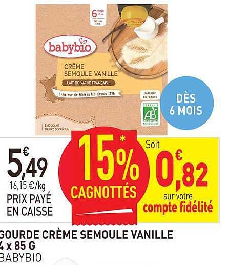 GOURDE CRÈME SEMOULE VANILLE 4 x 85 G BABYBIO