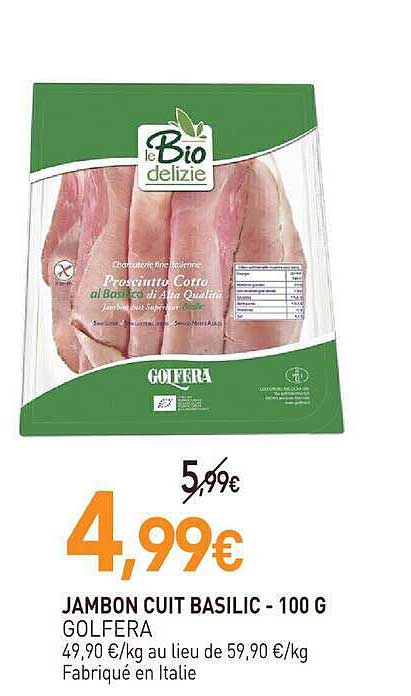 JAMBON CUIT BASILIC - 100 G GOLFERRA