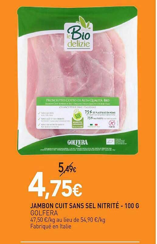 JAMBON CUIT SANS SEL NITRITÉ - 100 G GOLFERA