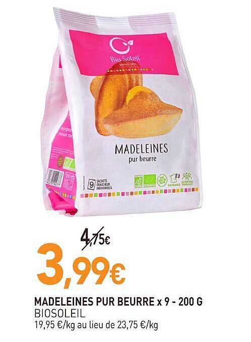MADELEINES PUR BEURRE x 9 - 200 G BIOSOLEIL