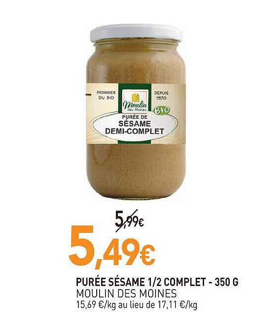 PURÉE SÉSAME 1/2 COMPLET - 350 G MOULIN DES MOINES