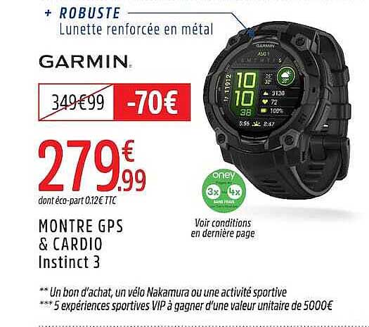 + ROBUSTE Lunette renforcée en métal GARMIN MONTRE GPS & CARDIO Instinct 3