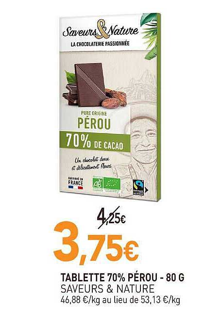 TABLETTE 70% PÉROU - 80 G SAVEURS & NATURE