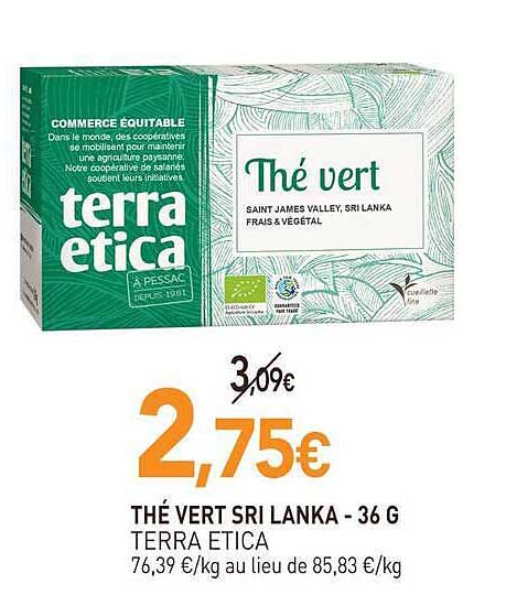 Thé vert Sri Lanka - 36 g Terra Etica