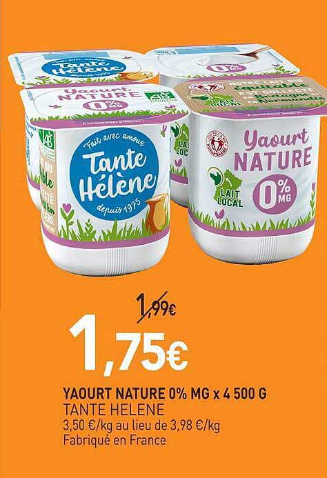 Yaourt nature 0% MG x 4 500 g Tante Hélène