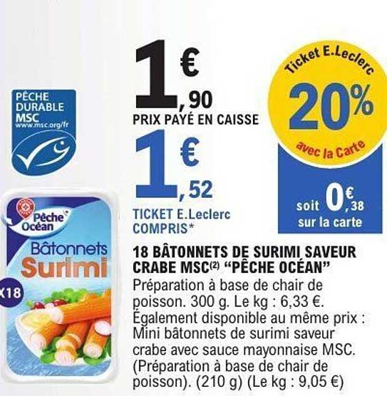 18 Bâtonnets de Surimi Saveur Crabe MSC "Pêche Océan"