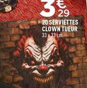 20 SERVIETTES CLOWN TUEUR
