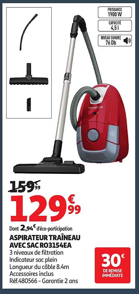 ASPIRATEUR TRAÎNEAU AVEC SAC RO3154EA