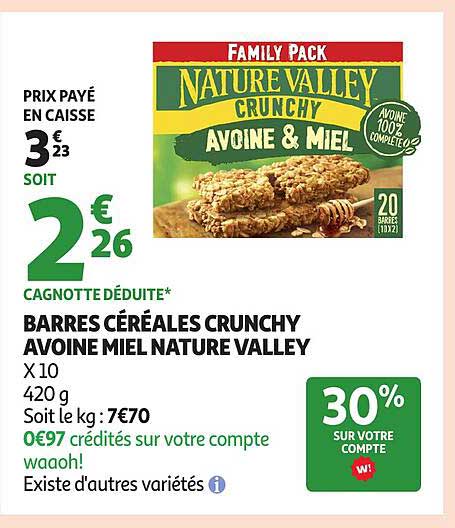 BARRES CÉRÉALES CRUNCHY AVOINE MIEL NATURE VALLEY