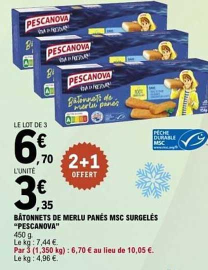 BÂTONNETS DE MERLU PANÉS MSC SURGELÉS "PESCANOVA"