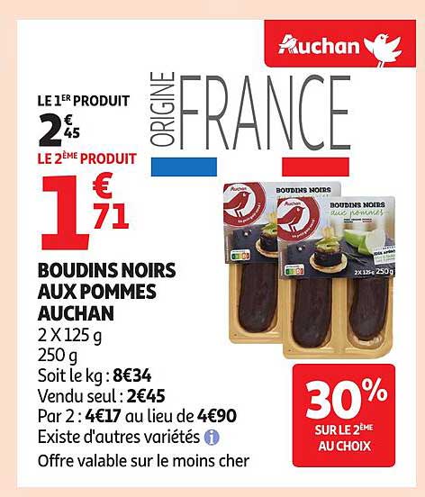 BOUDINS NOIRS AUX POMMES AUCHAN