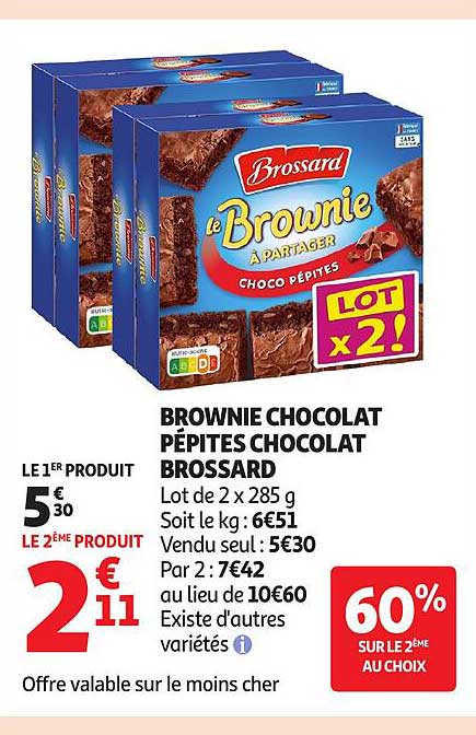 BROWNIE CHOCOLAT PÉPITES CHOCOLAT BROSSARD