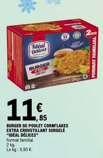 BURGER DE POULET CORNFLAKES EXTRA CROUSTILLANT SURGELÉ "IDÉAL DÉLICES"