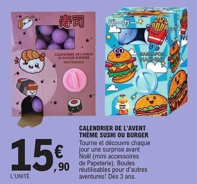 CALENDRIER DE L’AVENT THÈME SUSHI OU BURGER