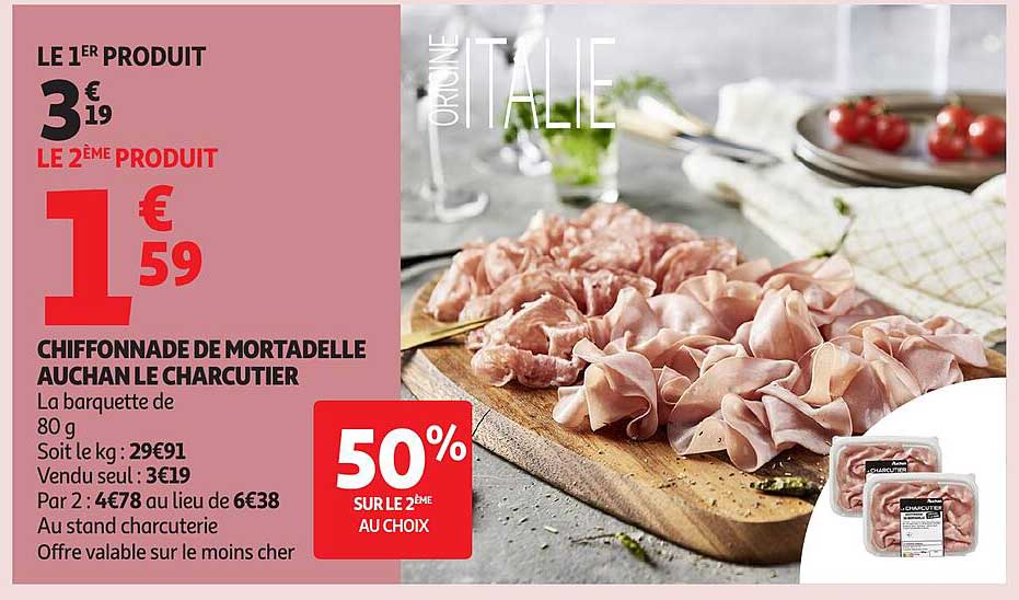 Chiffonade de mortadelle Auchan le charcutier
