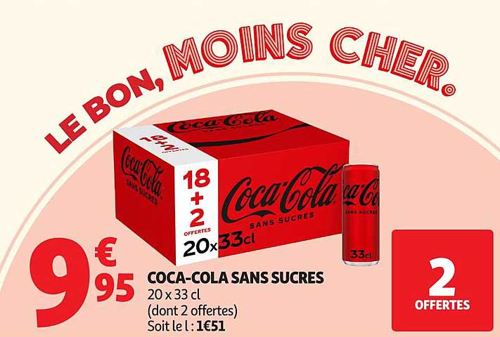 COCA-COLA SANS SUCRE 20 x 33 cl (dont 2 offertes)