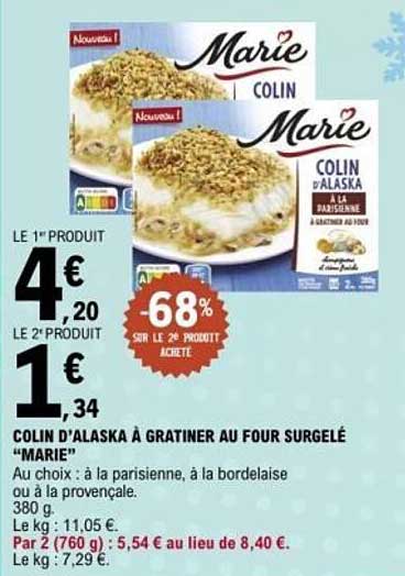 COLIN D’ALASKA À GRATINER AU FOUR SURGELÉ “MARIE”