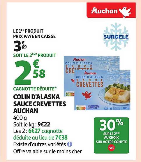 COLIN D'ALASKA SAUCE CREVETTES AUCHAN