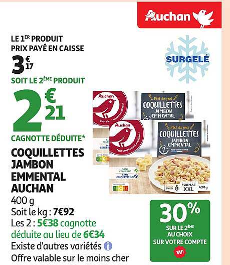 COQUILLETTES JAMBON EMMENTAL AUCHAN
