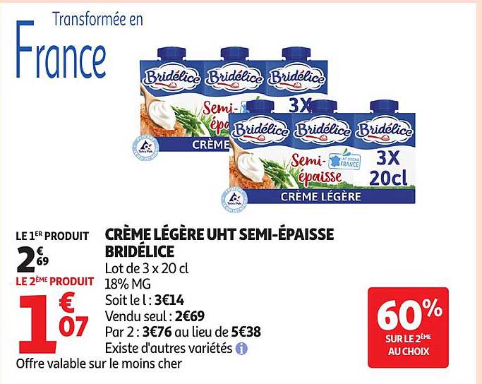 CRÈME LÉGÈRE UHT SEMI-ÉPAISSE BRIDÉLICE