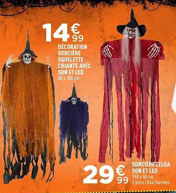DÉCORATION SORCIÈRE SQUELETTE CRIANTE AVEC SON ET LED