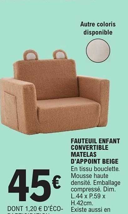 FAUTEUIL ENFANT CONVERTIBLE MATELAS D'APPOINT BEIGE