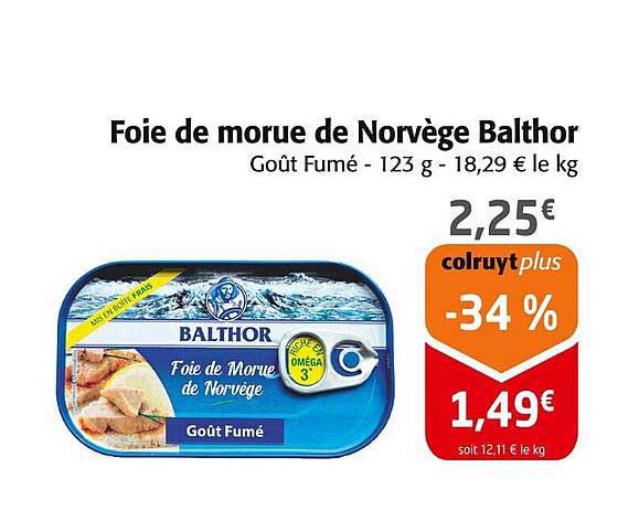 Foie de morue de Norvège Balthor Goût Fumé - 123 g
