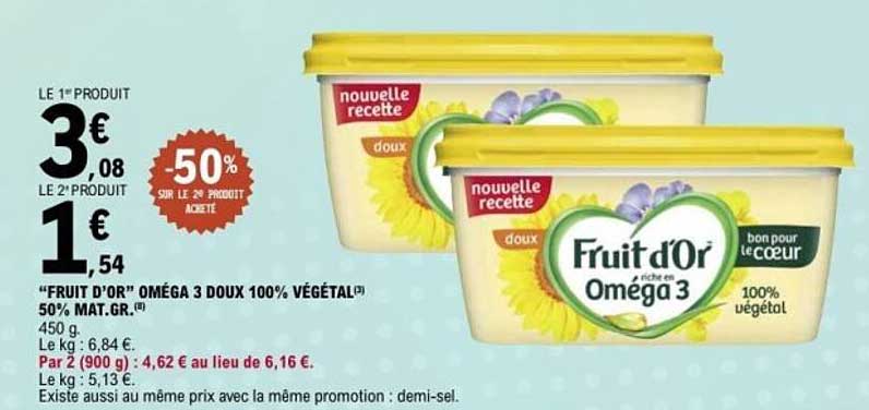 "FRUIT D'OR" OMÉGA 3 DOUX 100% VÉGÉTAL* 50% MAT.GR.*