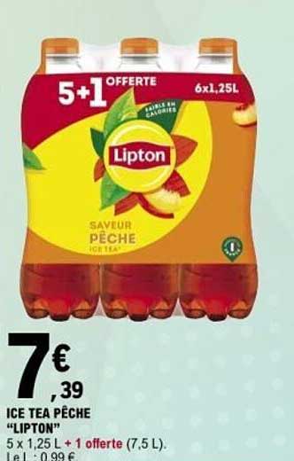 ICE TEA PÊCHE "LIPTON" 5 x 1,25 L + 1 offerte (7,5 L)