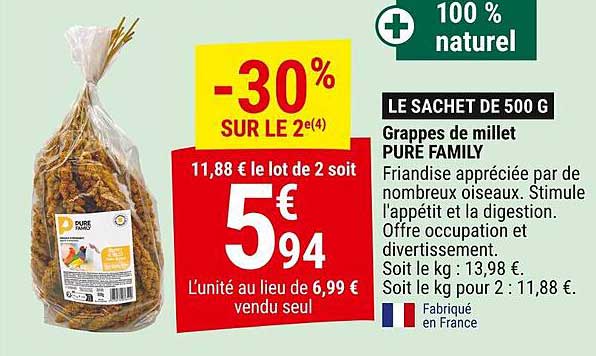 LE SACCHET DE 500 G Grappes de millet PURE FAMILY