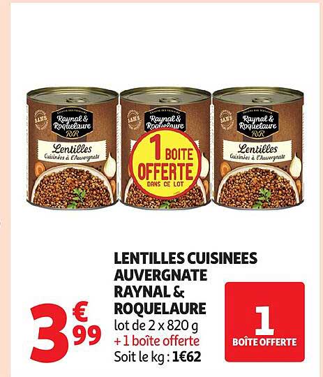LENTILLES CUISINEES AUVERGNATE RAYNAL & ROQUELAURE