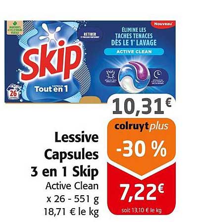 Lessive Capsules 3 en 1 Skip Active Clean
