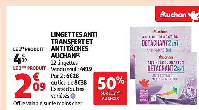LINGETTES ANTI TRANSFERT ET ANTI TÂCHES AUCHAN