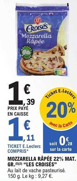 Mozzarella Râpée 22% MAT. GR. "Les Croisées"