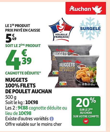 NUGGETS 100% FILETS DE POULET AUCHAN