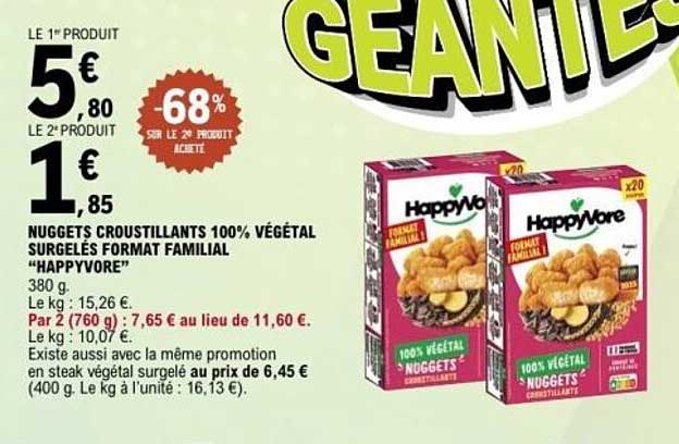 NUGGETS CROUSTILLANTS 100% VÉGÉTAL SURGÉLÉS FORMAT FAMILIAL "HAPPYVORE"
