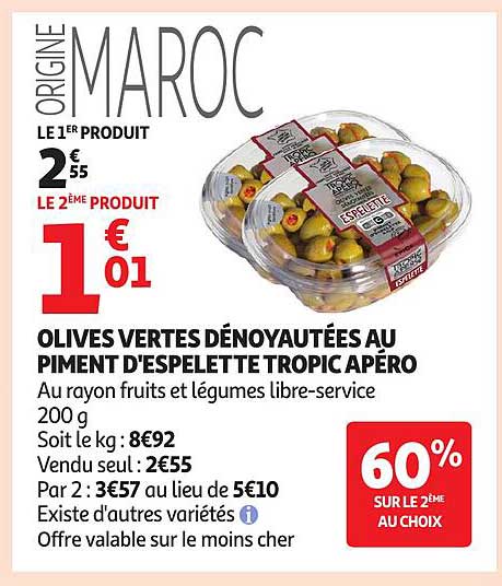 OLIVES VERTES DÉNOYAUTÉES AU PIMENT D'ESPELETTE TROPIC APÉRO