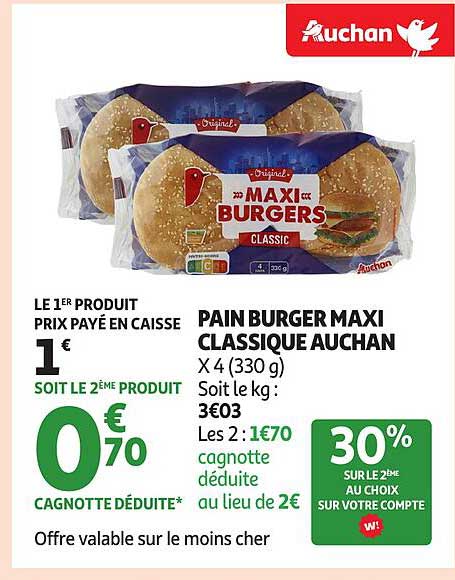 PAIN BURGER MAXI CLASSIQUE AUCHAN