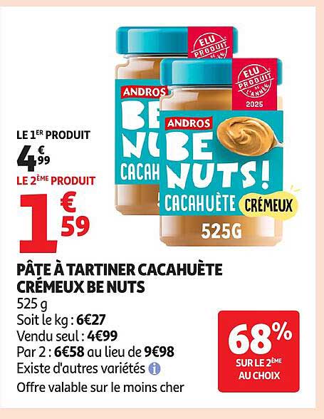 PÂTE À TARTINER CACAHUÈTE CRÉMEUX BE NUTS 525G
