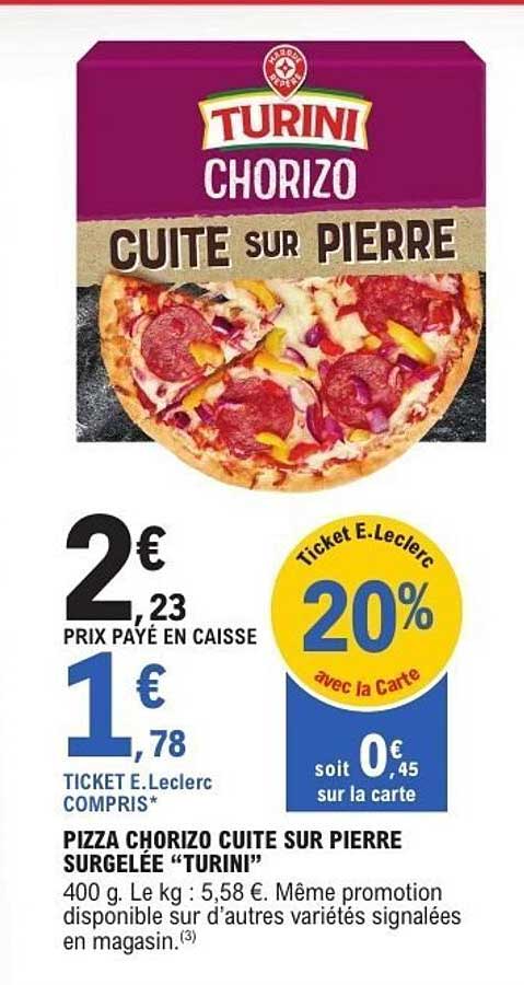 Pizza Chorizo cuite sur pierre surgelée "Turini"