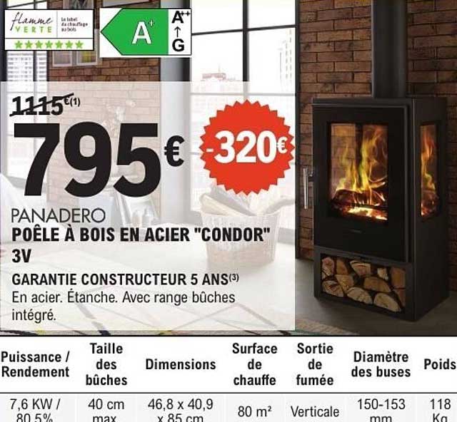 Poêle à bois en acier "Condor" 3V