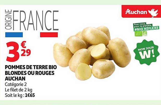 POMMES DE TERRE BIO BLONDES OU ROUGES AUCHAN