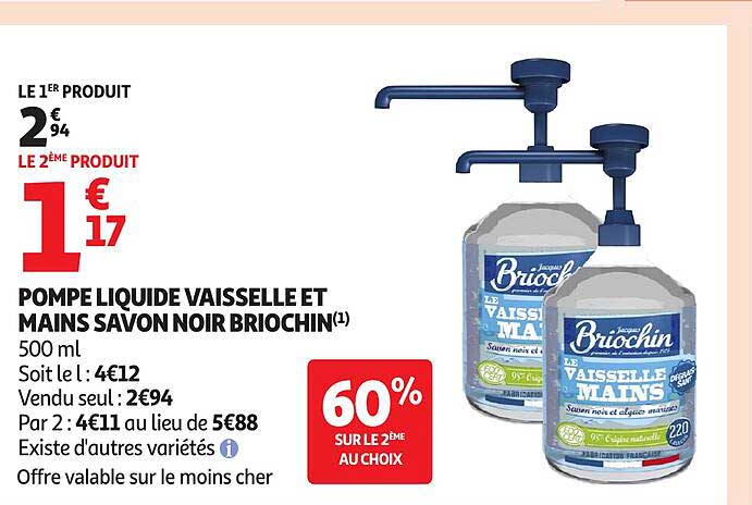 POMPE LIQUIDE VAISSELLE ET MAINS SAVON NOIR BRIOCHIN
