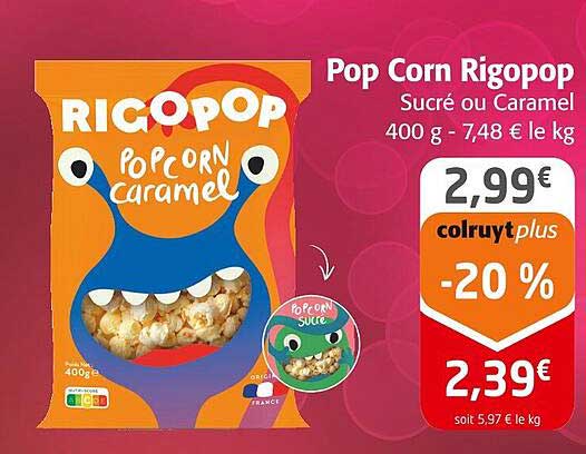 Pop Corn Rigopop Sucré ou Caramel