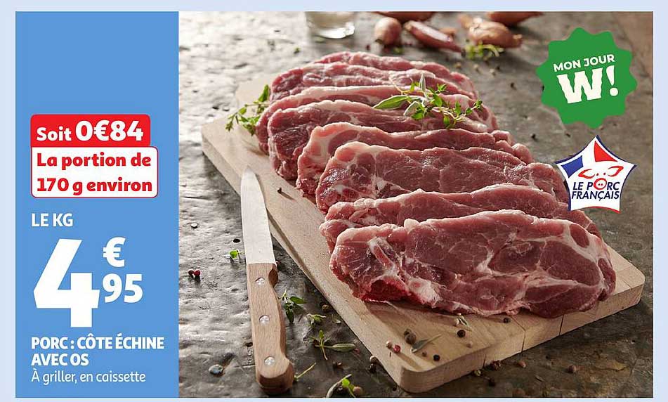 Porc : Côte Échine avec Os - À griller, en caissette