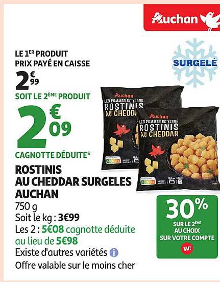 Rostinis au cheddar surgelés Auchan